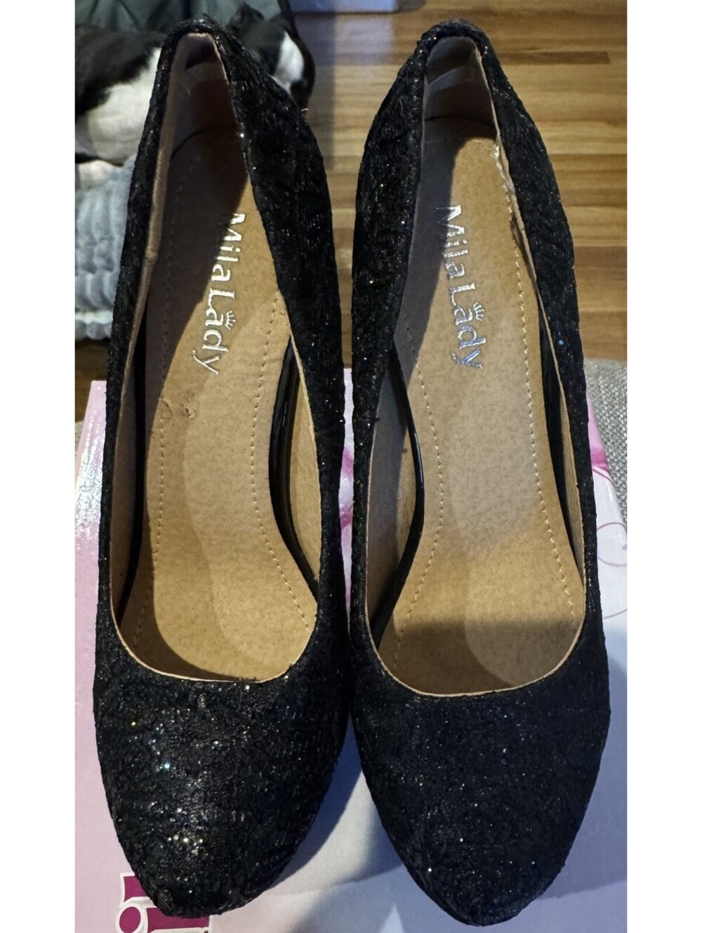 MilaLady Black Glitter Platform High Heel Shoes 5.5M
